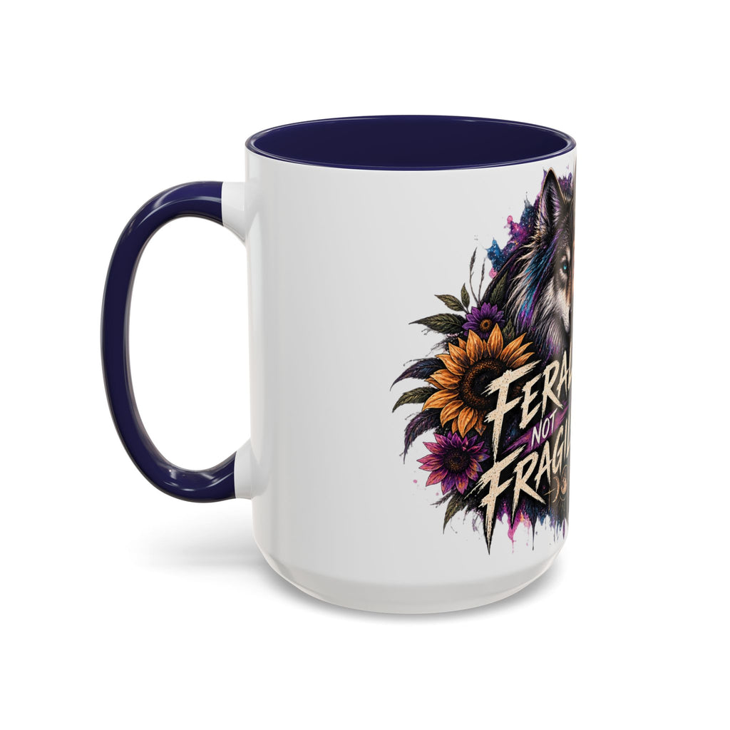 Feral Not Fragile Accent Coffee Mug — Wolf Goddess 11oz/15oz