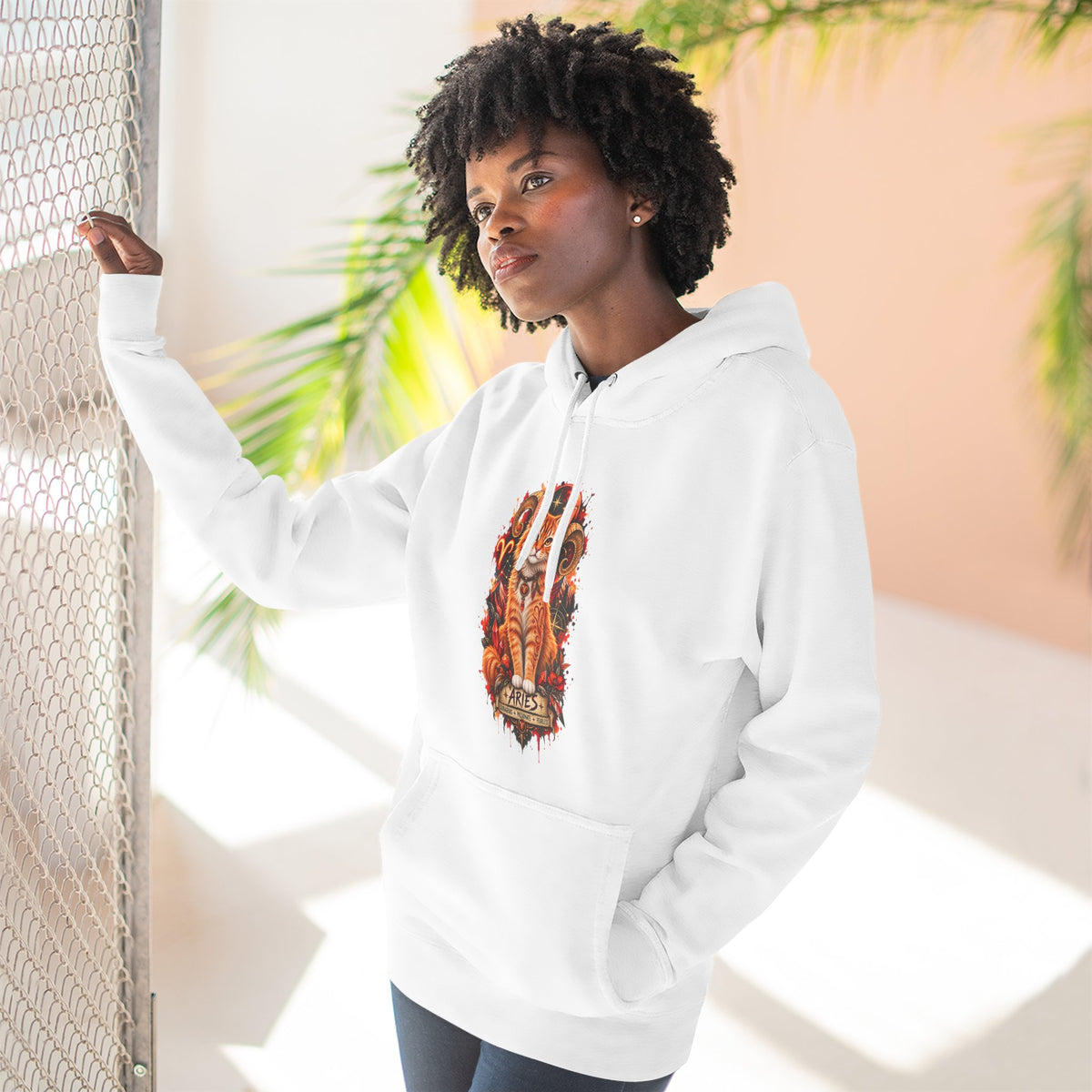 Aries Tabby Cat Zodiac Hoodie — Zodiac Constellation Graphic Fleece Pullover