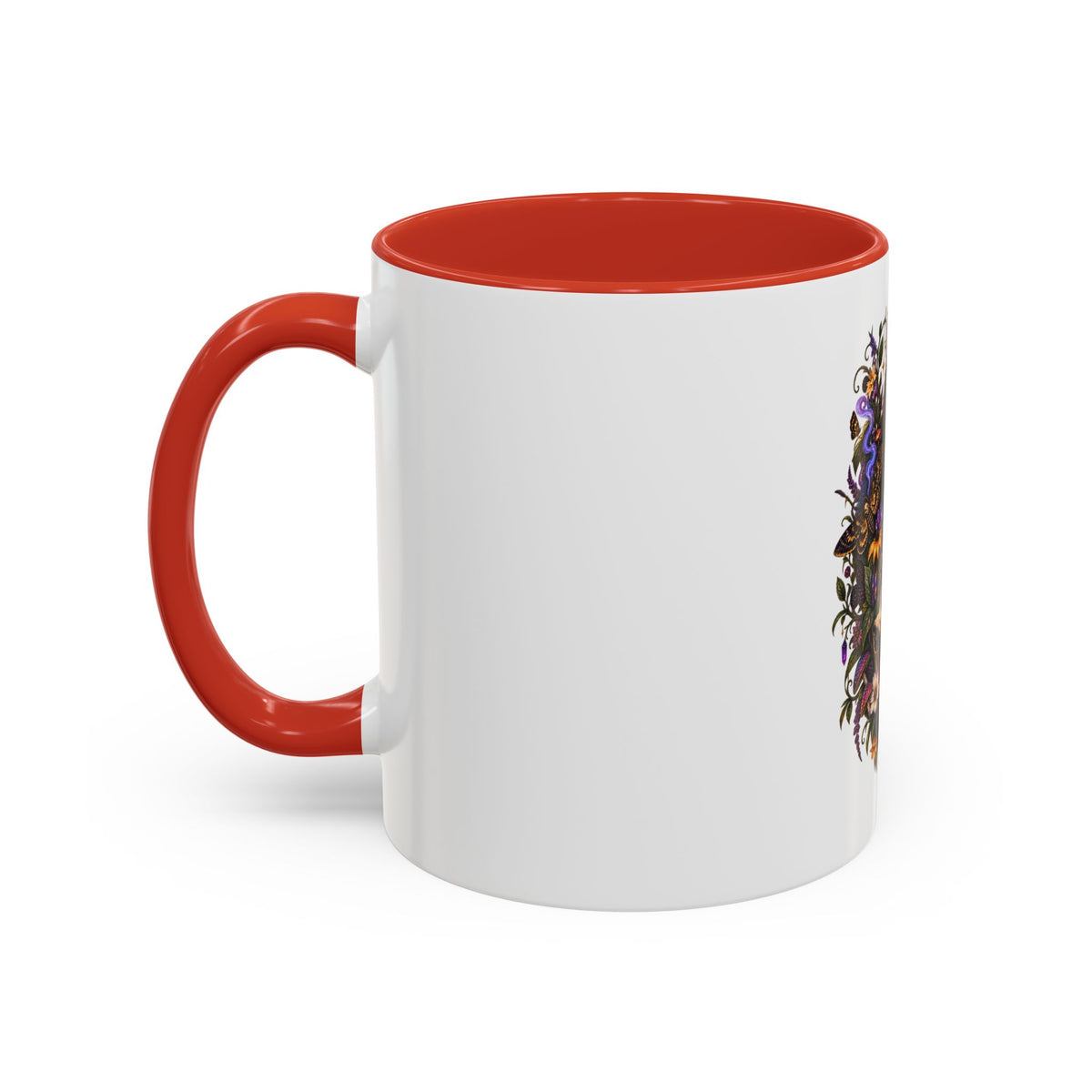Black Cat & Skull Floral Accent Coffee Mug — Gothic Halloween Coffee Cup (11/15oz)