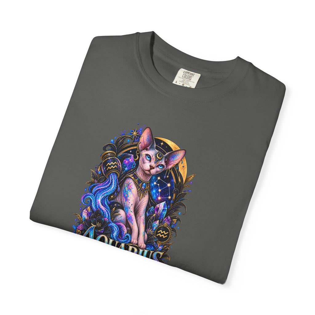 Aquarius Sphynx Cat Zodiac Tee- Celestial Astrology cat lover T-shirt