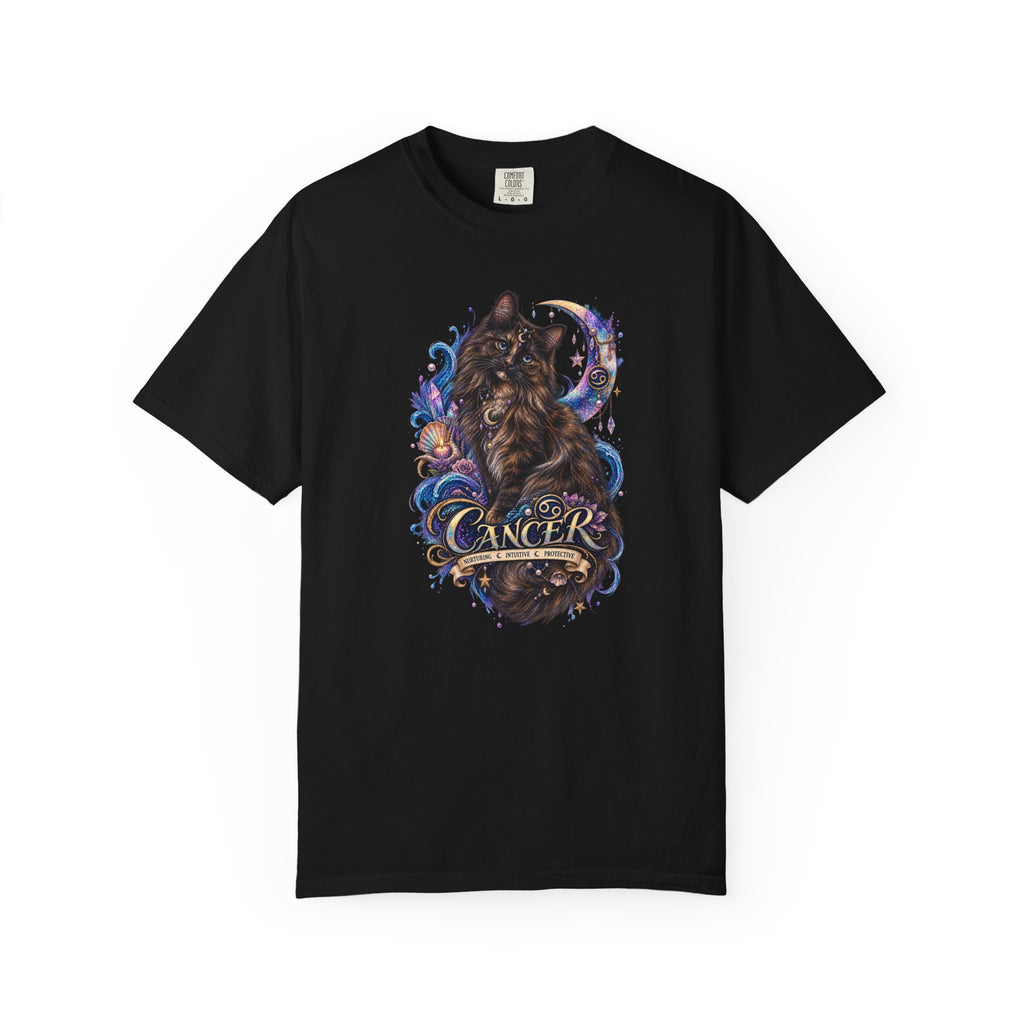 Cancer Zodiac T‑Shirt — Mystical Tortoiseshell   Cat Horoscope Design