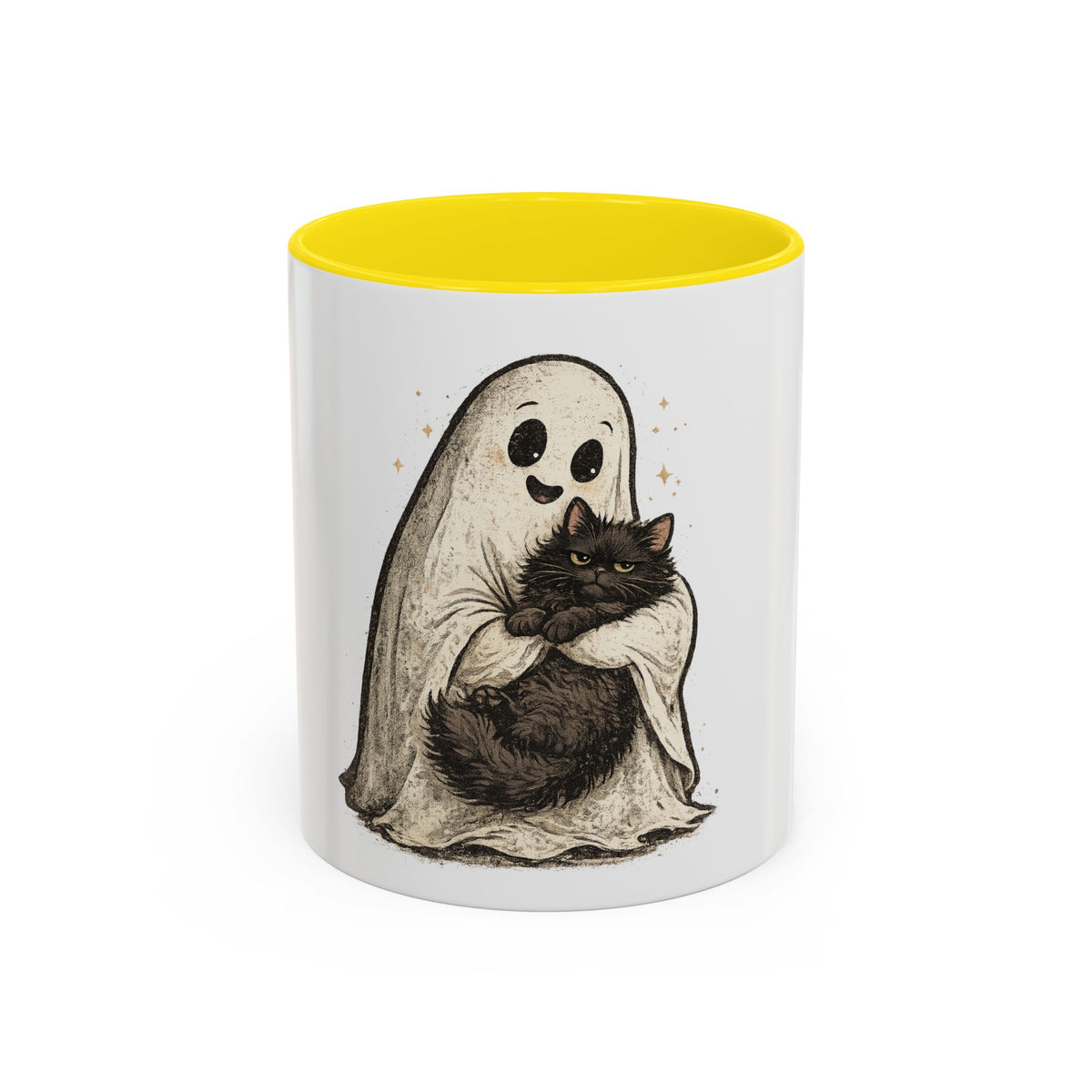 Ghost Hug Mug — Cute Ghost Holding Black Cat Accent Coffee Mug (11/15oz)