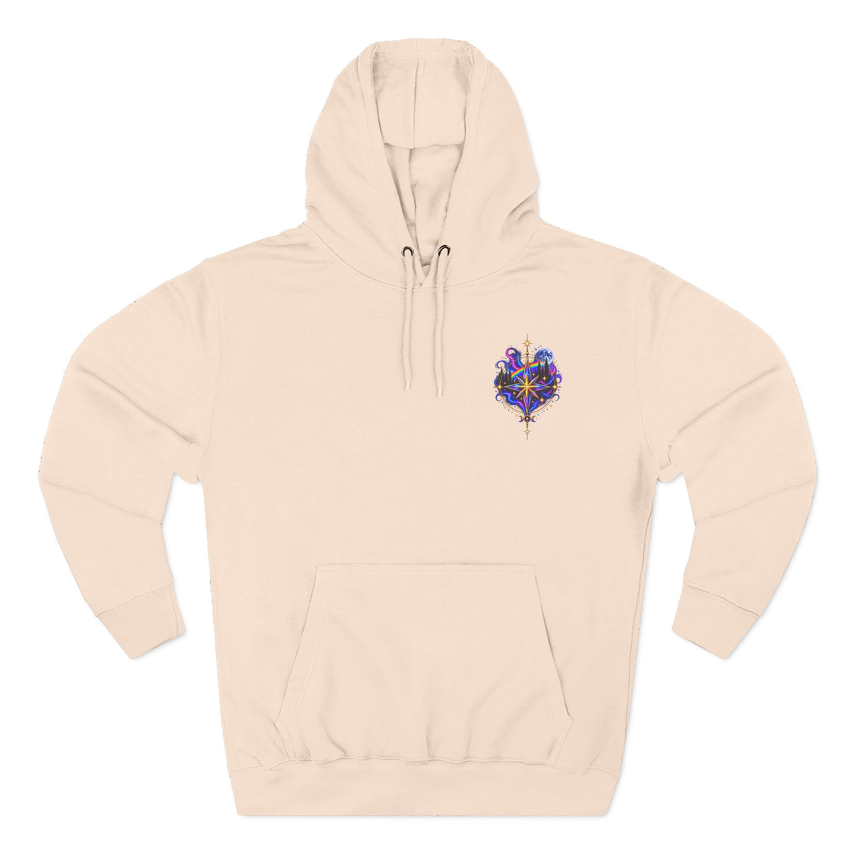 Guided by Light Bound toTruth Fleece Hoodie — Spiritual Galaxy Chest Emblem & Backscape Design