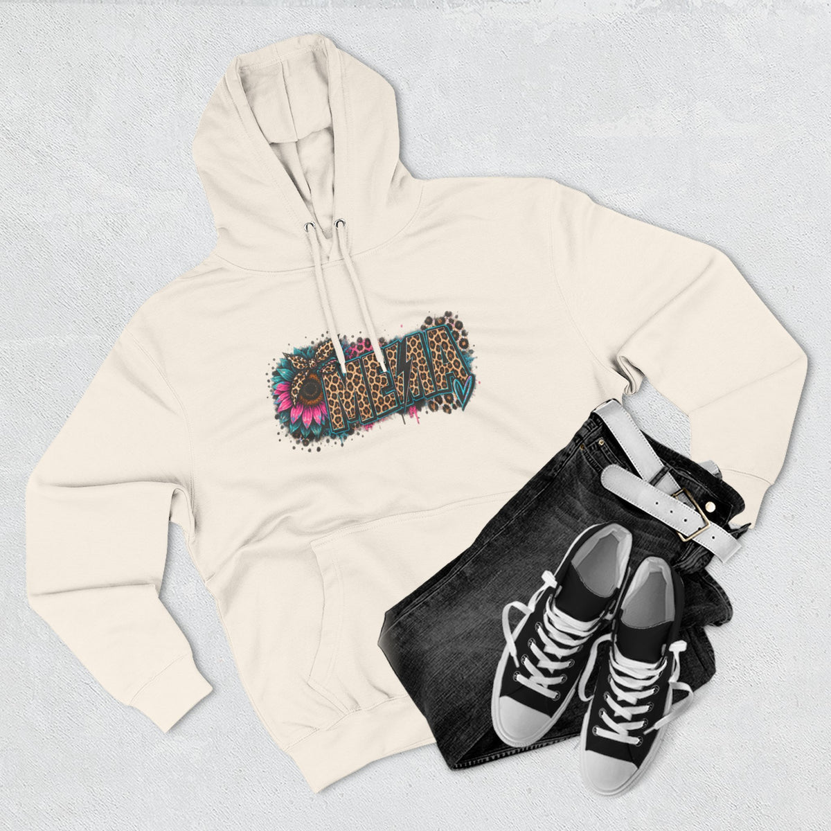 MEMA Leopard Floral Heat Hoodie — Cozy Fleece Pullover with Leopard & Flowers Design