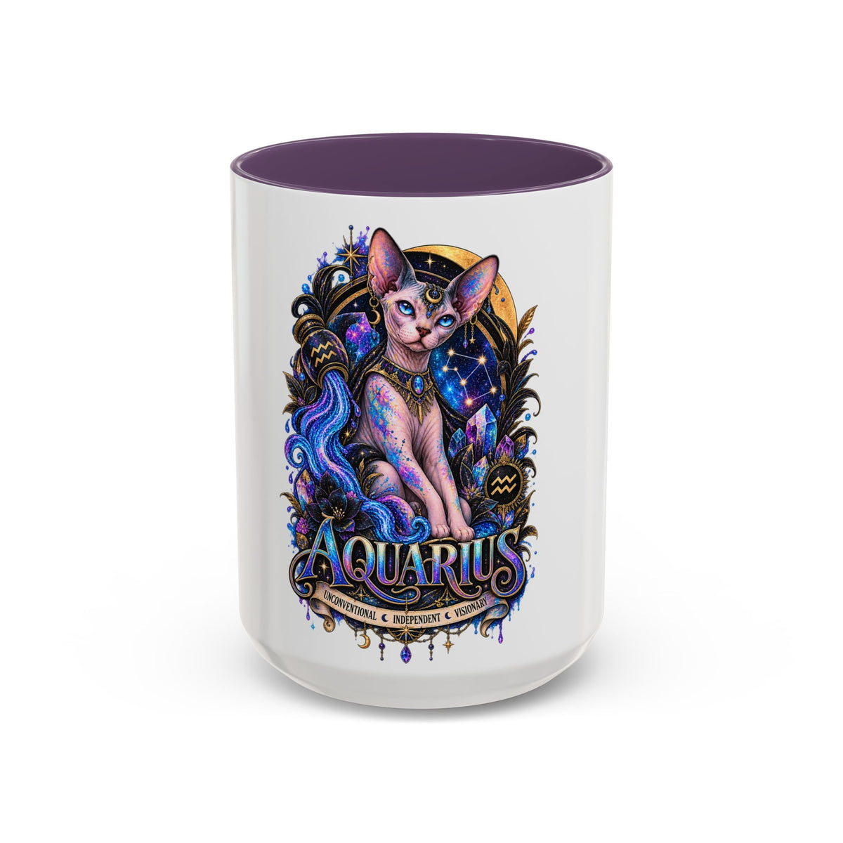 Aquarius Zodiac Cat Coffee Mug — Sphynx Astrology 11/15oz Accent Mug