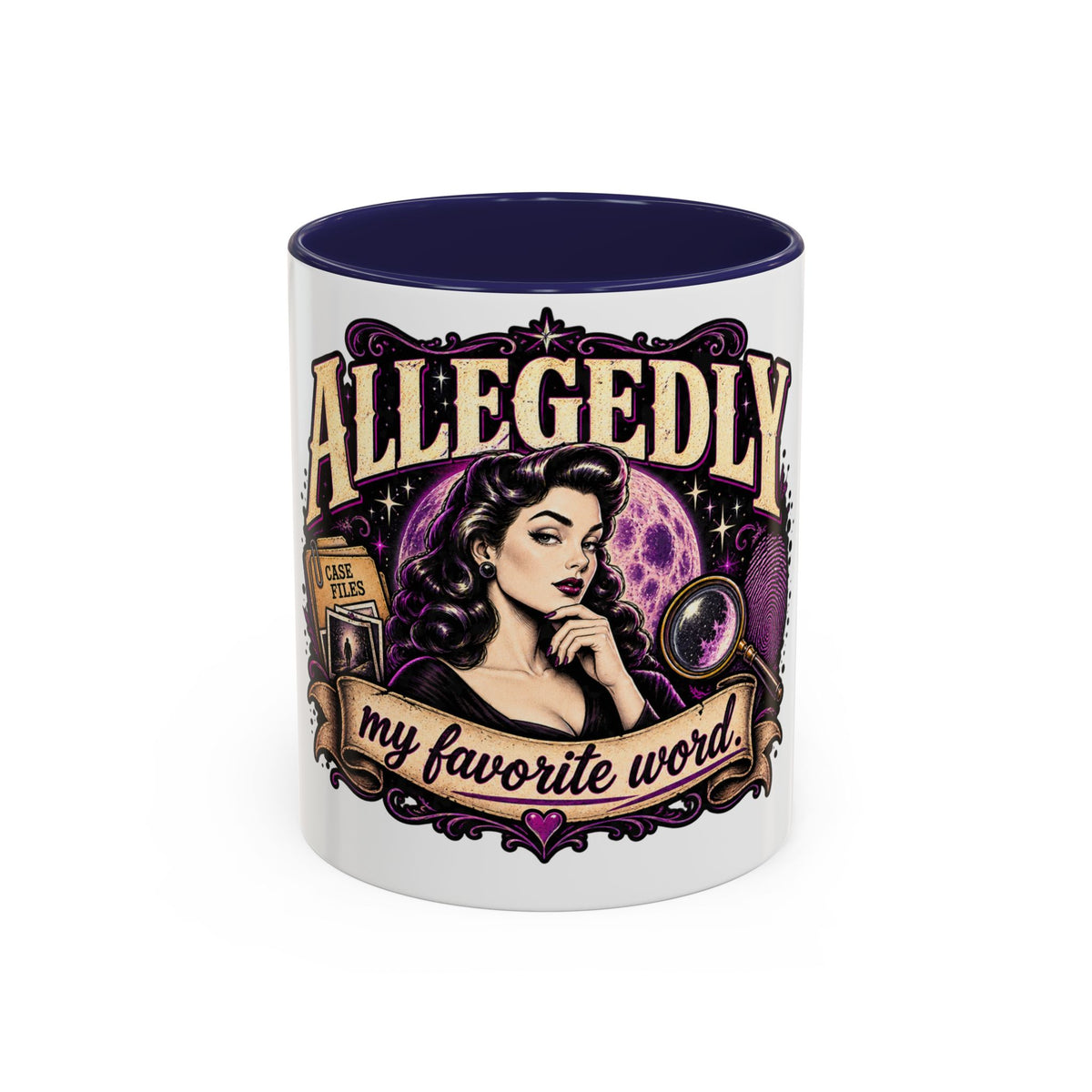 Allegedly Coffee Mug — Retro Pinup Mystery Design