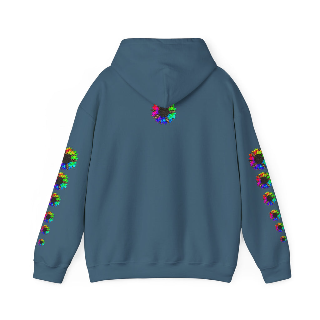 Inspirational Floral Hoodie – "Your Smile is Kind & Beautiful" Rainbow Sunflower Cozy Pullover