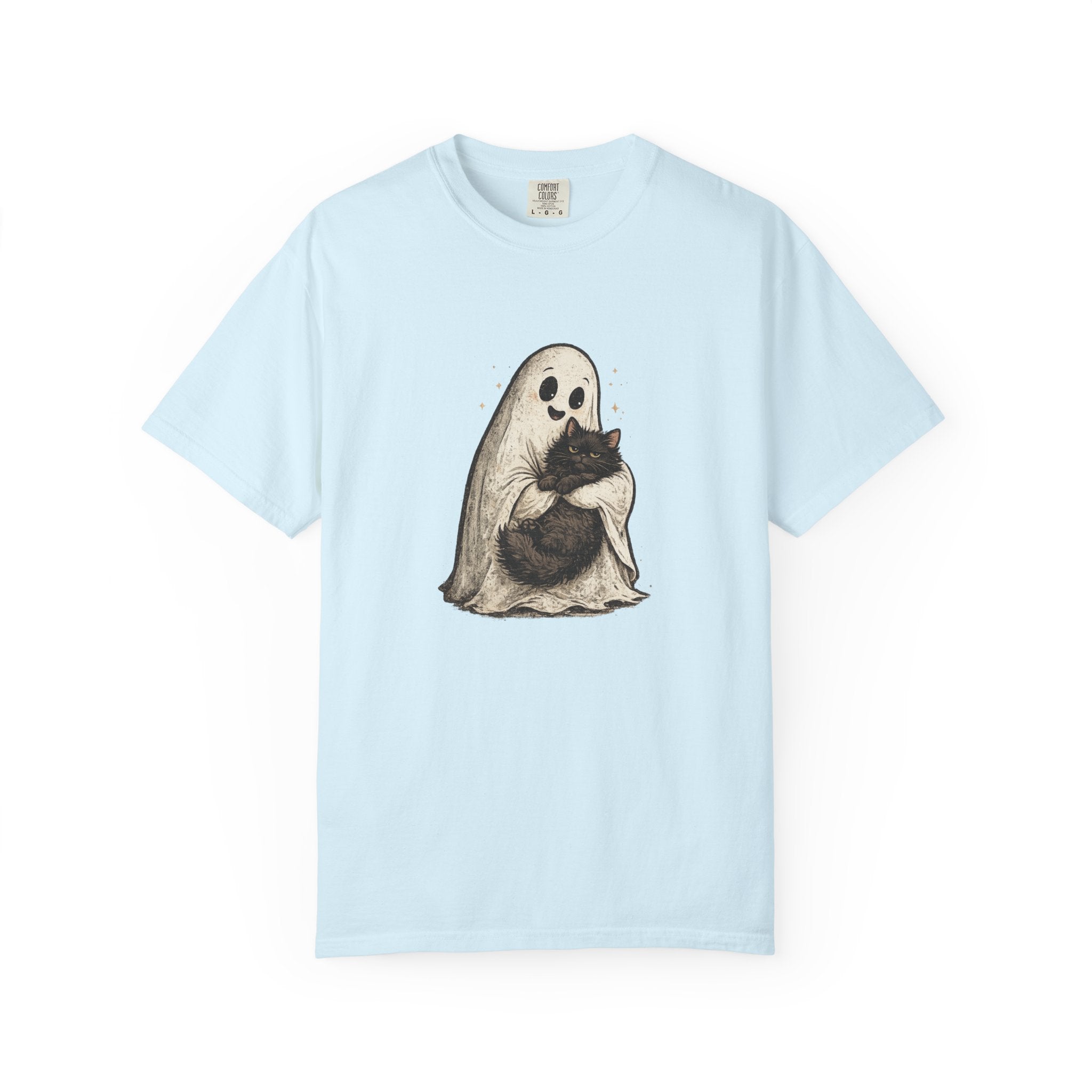 Boo & Meow Ghost Hugging Black Cat T-Shirt | Cute Spooky Tee