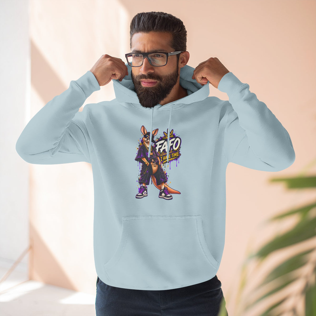 Streetstyle Kangaroo Graphic Hoodie — "FAFO" Retro Character Pullover