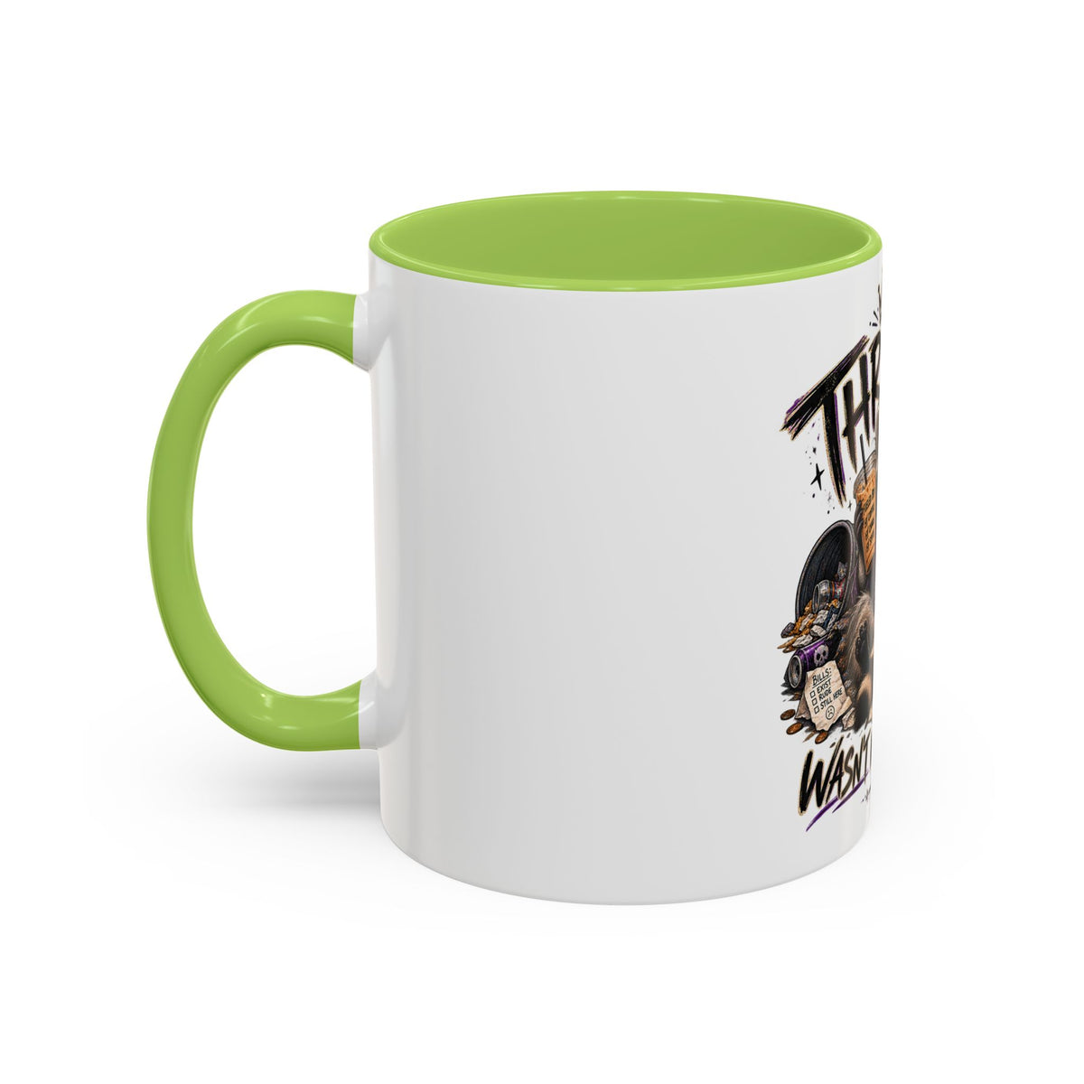 Thriving Raccoon Accent Coffee Mug — "Thriving Wasn't in the Budget" Funny Gift
