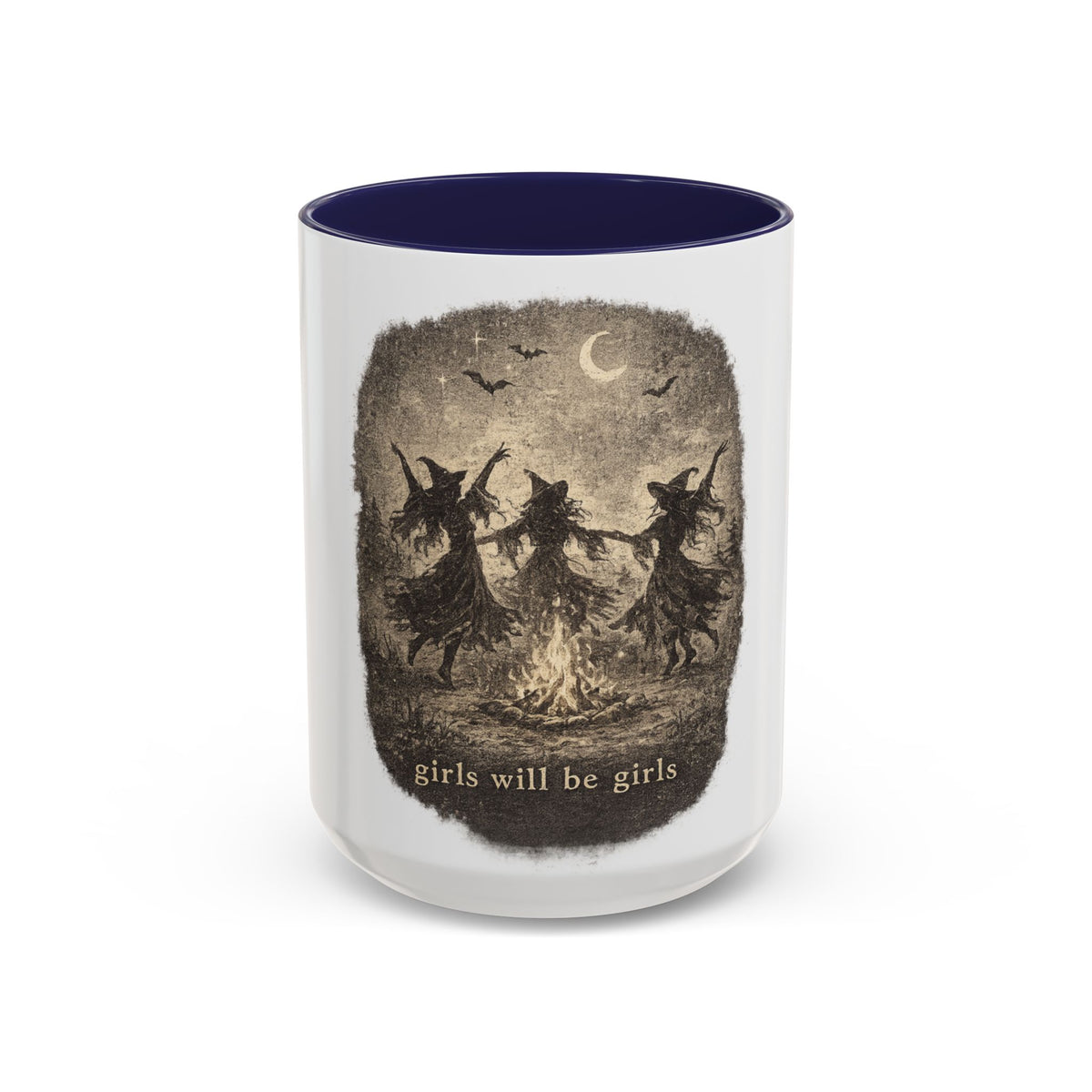 Witch Circle Coffee Mug — "Girls Will Be Girls" Vintage Halloween Accent Mug