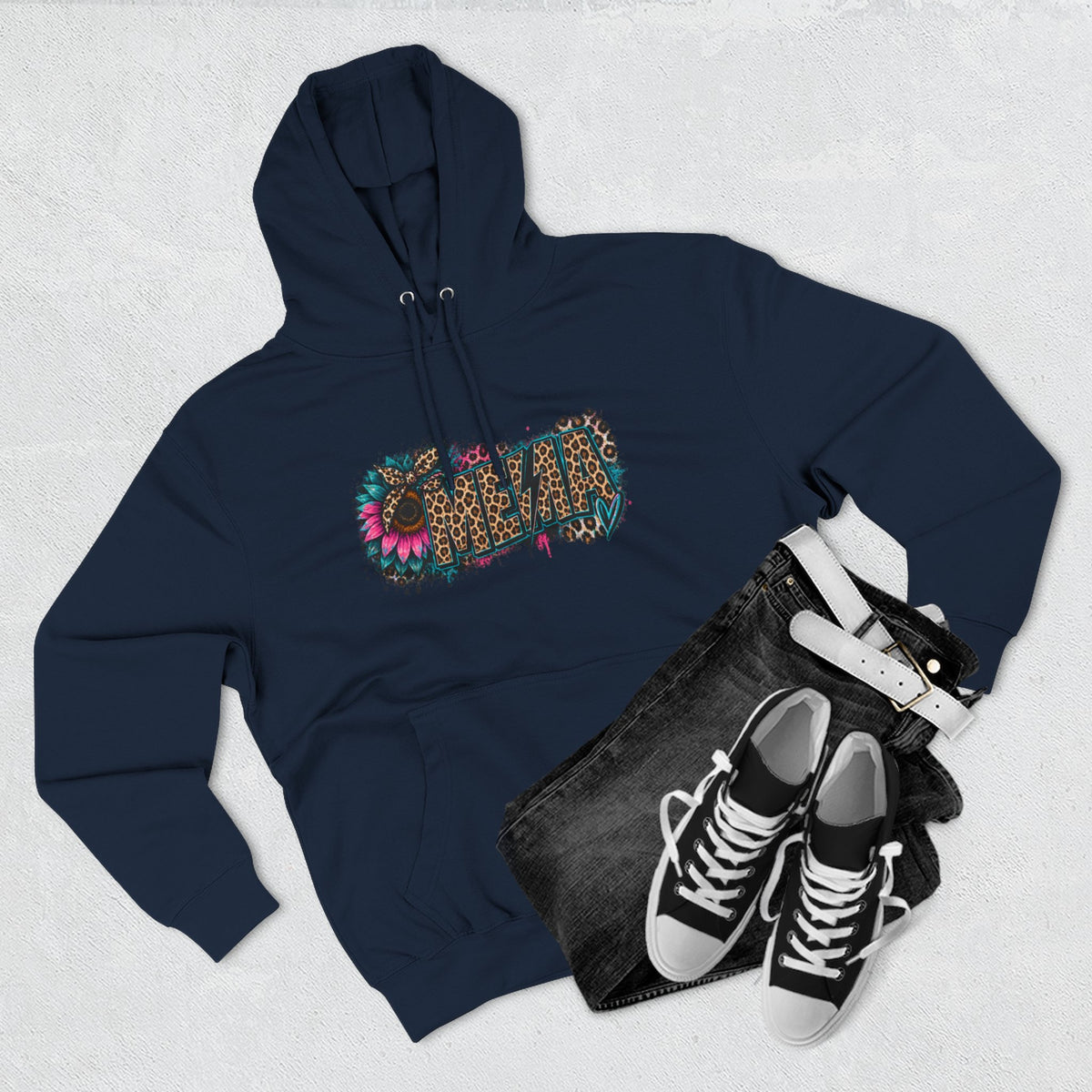 MEMA Leopard Floral Heat Hoodie — Cozy Fleece Pullover with Leopard & Flowers Design