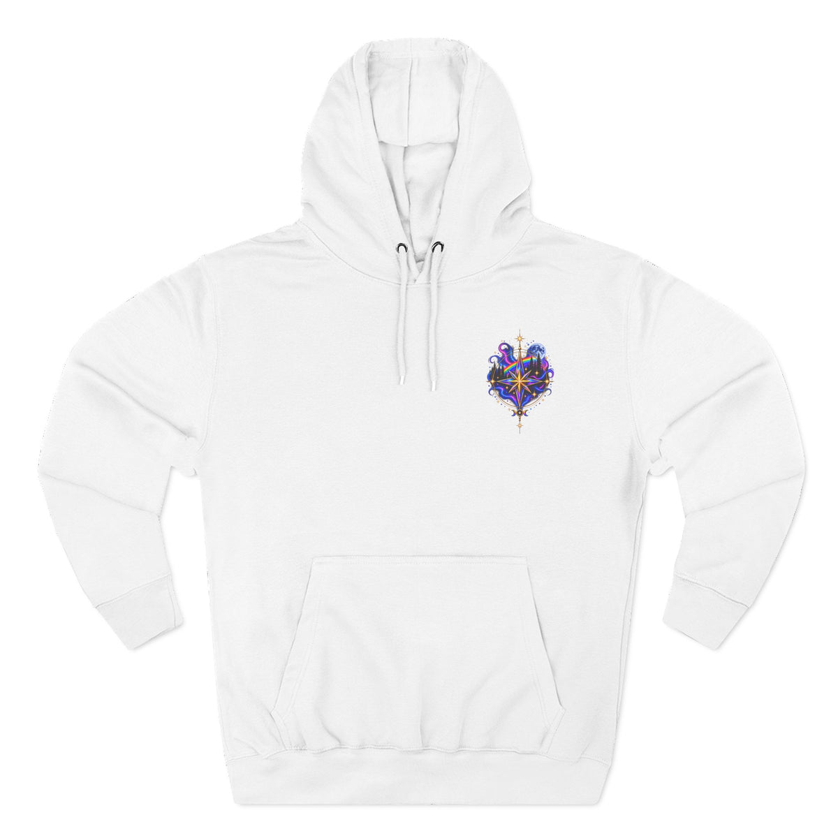 Guided by Light Bound toTruth Fleece Hoodie — Spiritual Galaxy Chest Emblem & Backscape Design