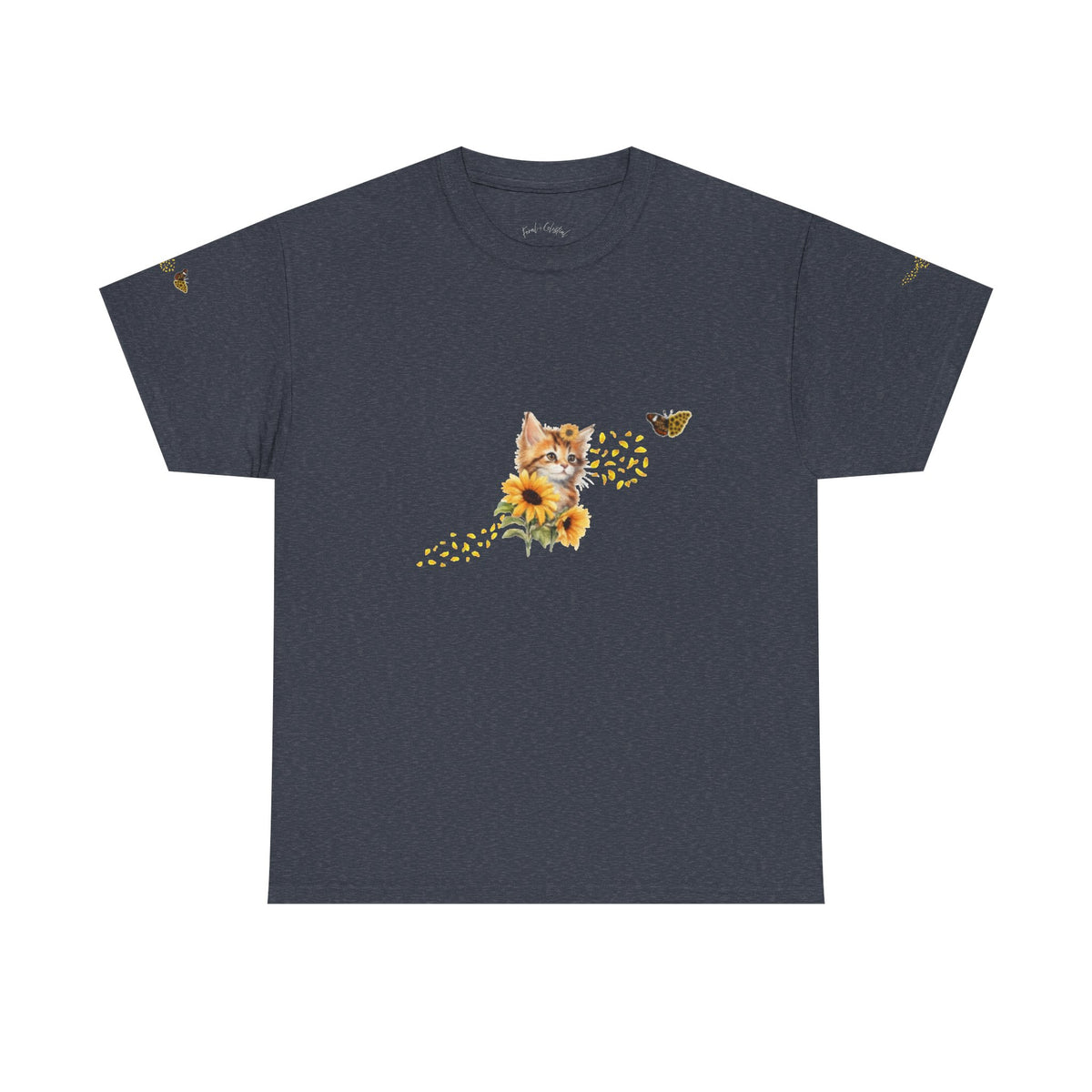 Sunflower Kitten Tee | Butterfly Accent, Floral Cat Shirt