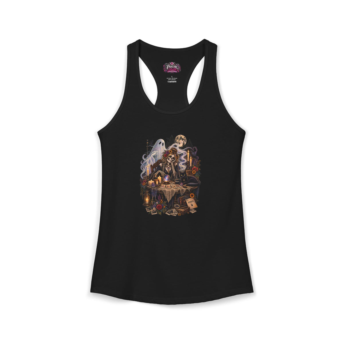 Ghost, Skeleton and Black Cat Read Tarot Cards Tank
