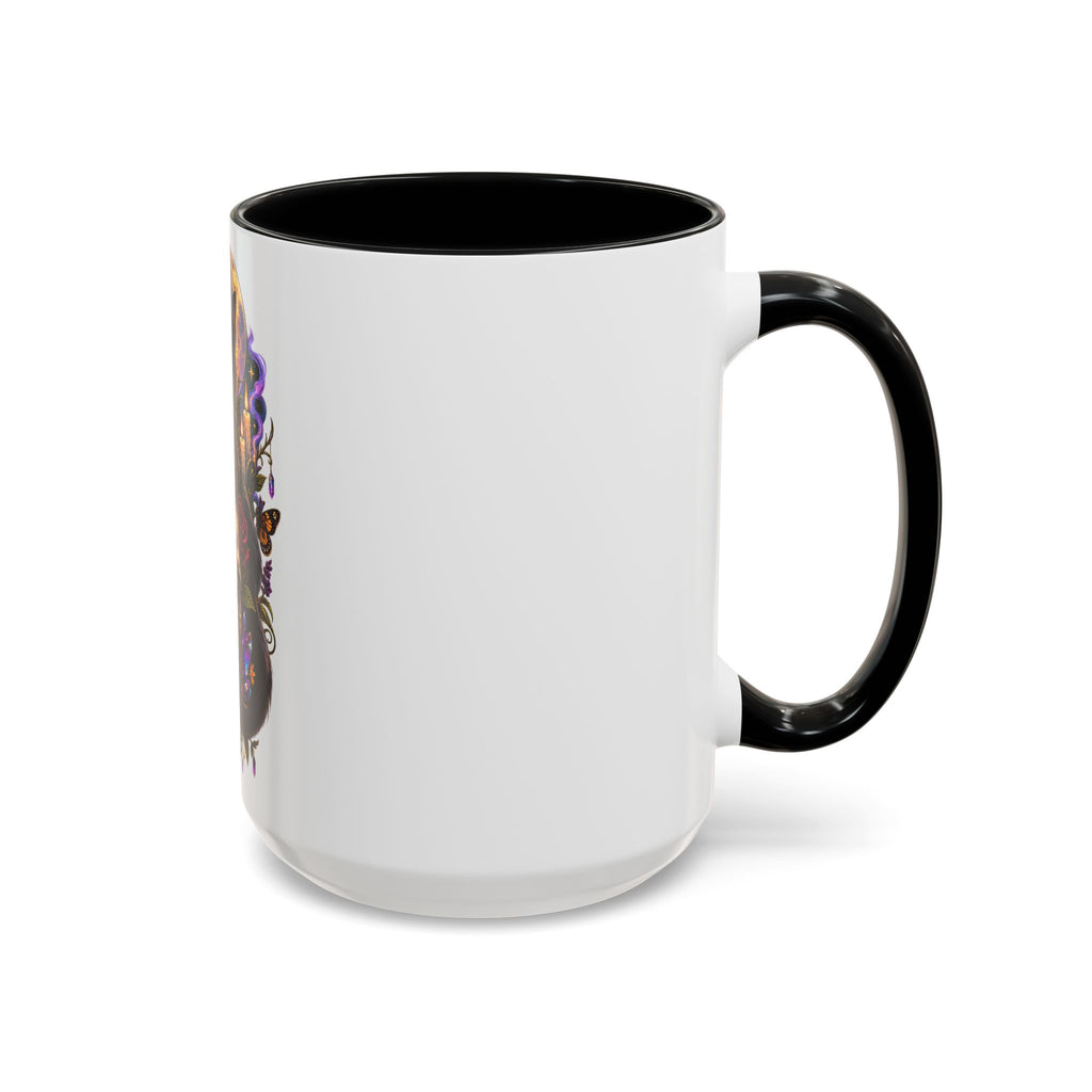 Black Cat & Skull Floral Accent Coffee Mug — Gothic Halloween Coffee Cup (11/15oz)