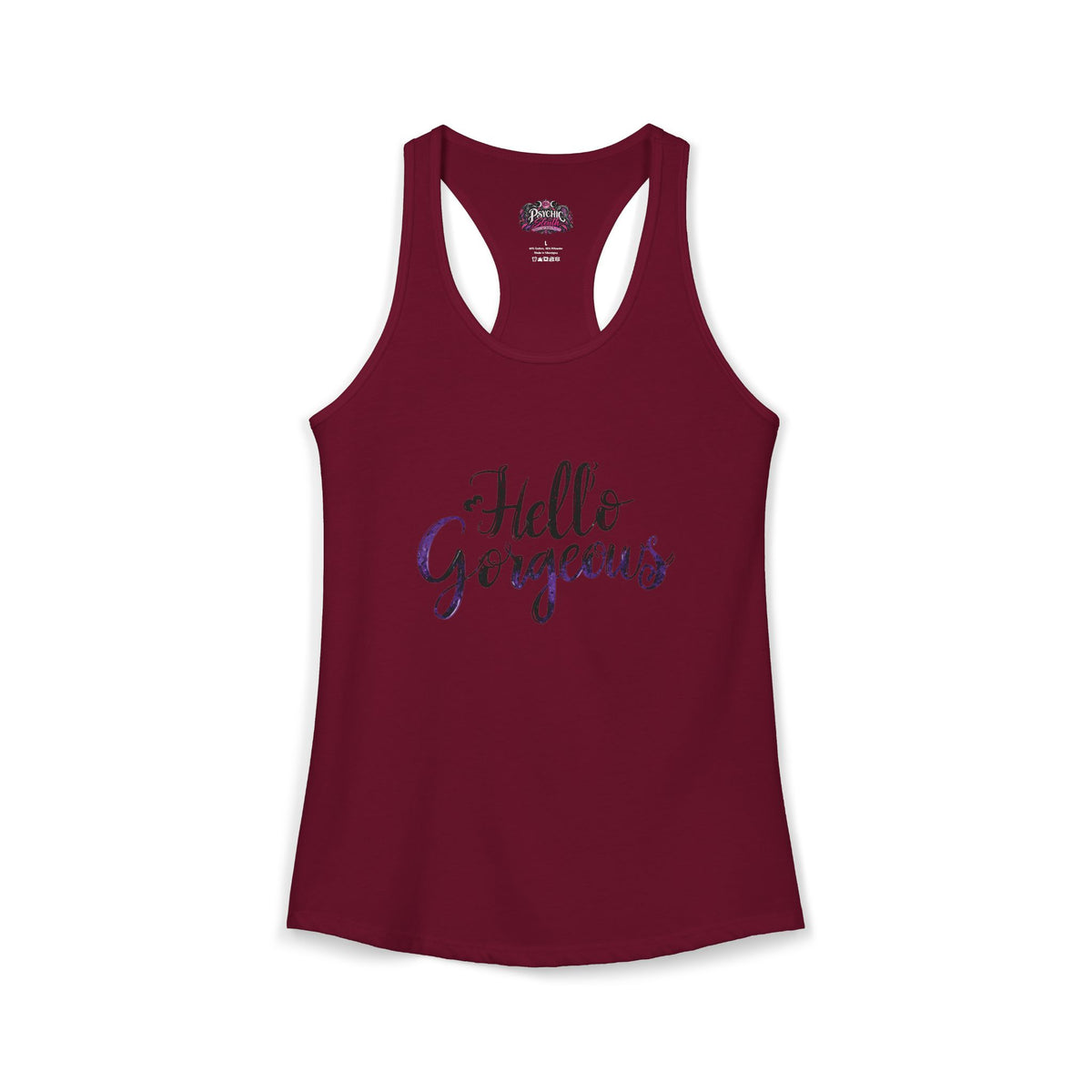 Hello Gorgeous Black and purple Racerback Tank
