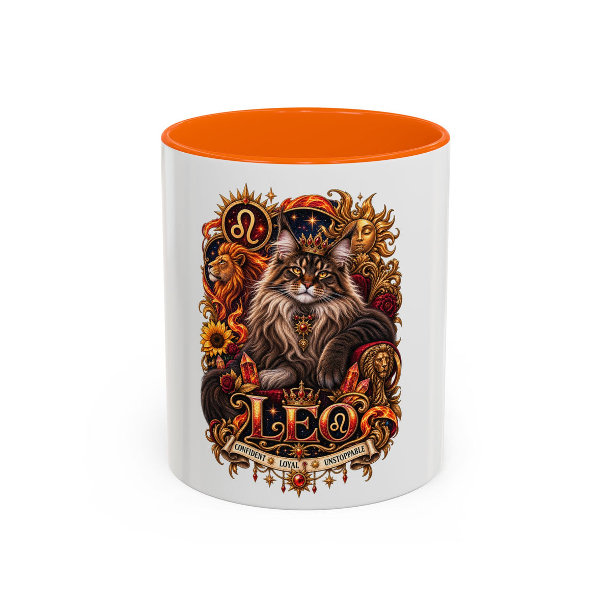 Leo Zodiac Cat Coffee Mug – Maine Coon Astrological Birthday Gift (11/15oz)