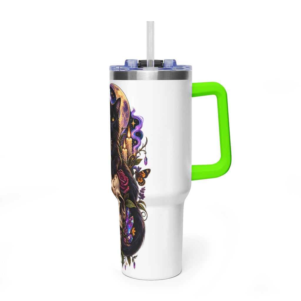 40oz Cat & Skull Thermal Tumbler – Gothic Floral Insulated Travel Mug