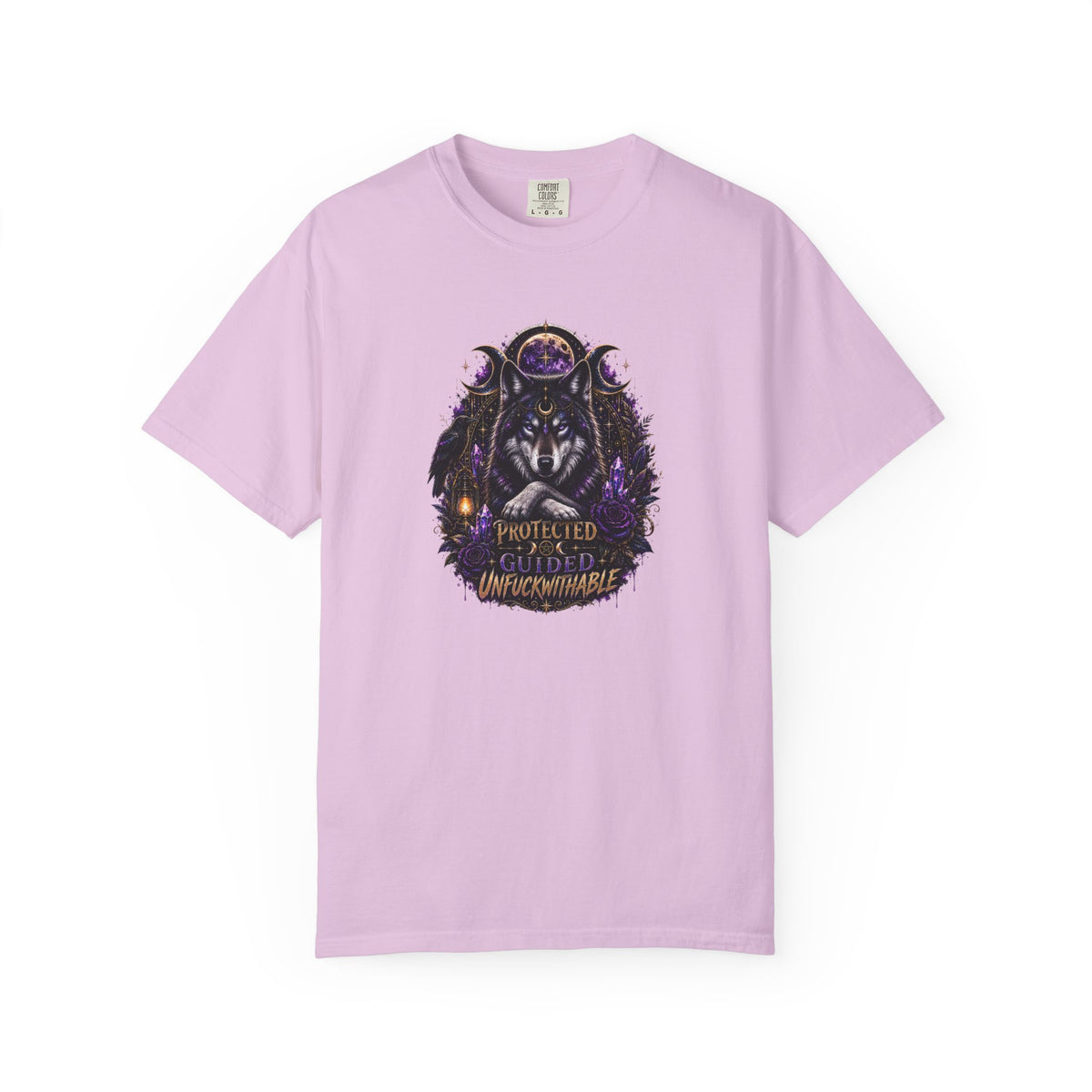 Protector Wolf T-Shirt — "Protected, Guided, Unfuckwithable" Spiritual Graphic Tee