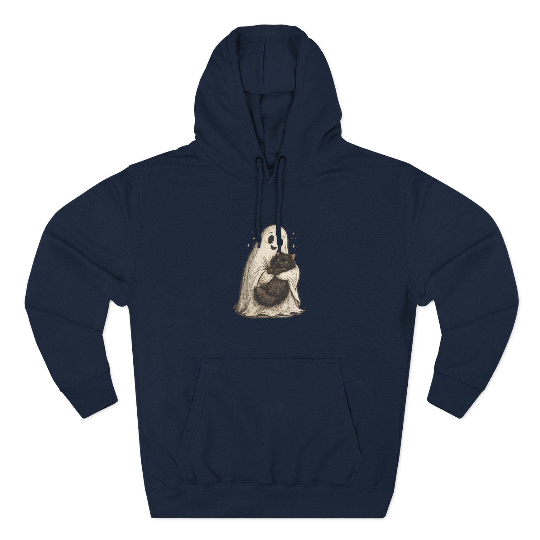 Boo & Meow Ghost Hugging Black Cat hoodie | Cute Spooky Tee Fleece Pullover
