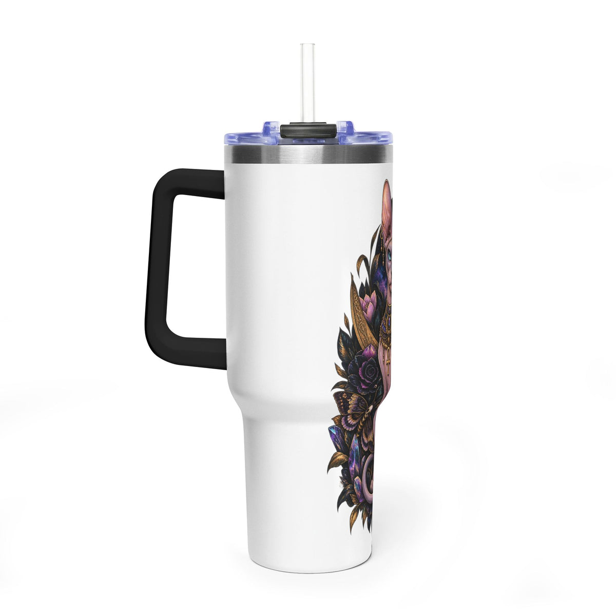 40oz Sphynx Cat Tumbler — Mystical Moon Vacuum Insulated Travel Mug