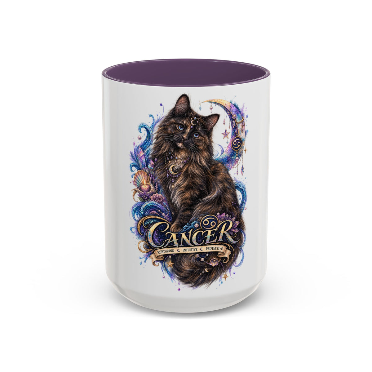 Cancer Zodiac Tortoiseshell Cat Accent Coffee Mug – Astrological Cat Lover Gift (11/15oz)