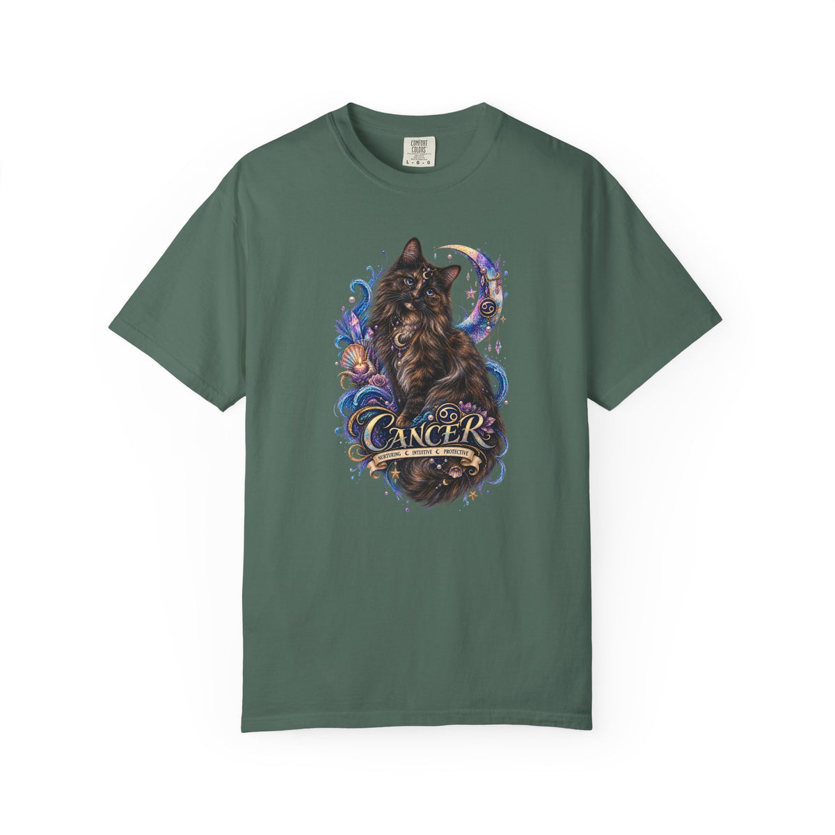 Cancer Zodiac T‑Shirt — Mystical Tortoiseshell   Cat Horoscope Design