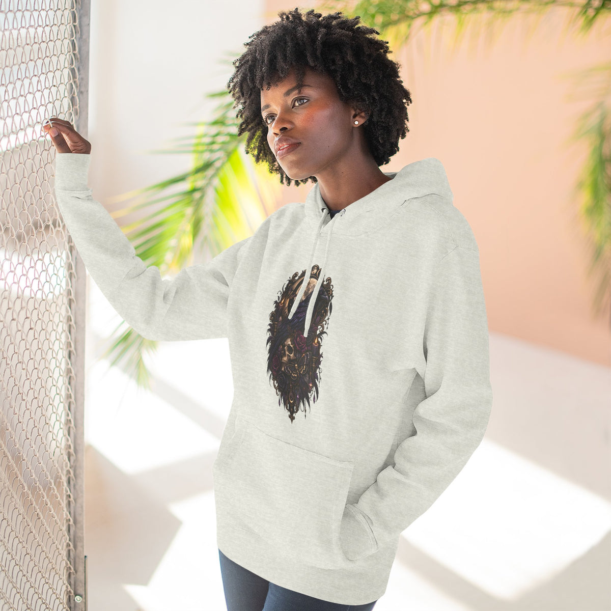 Raven Skull Graphic Hoodie — Gothic Fleece Pullover