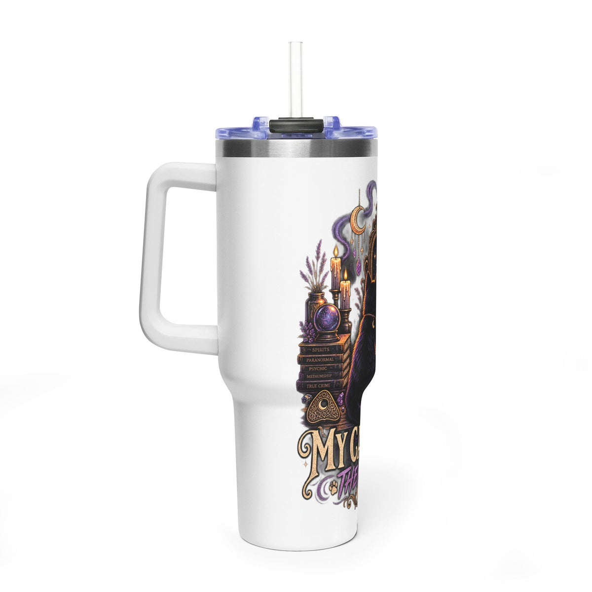 40oz Halloween Cat Tumbler – “My Cat Sees Them Too” Vacuum Insulated Travel Mug