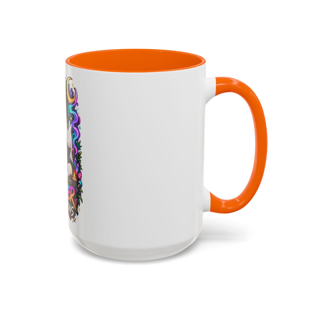 Higher Vibrations Coffee Mug — Cute Ghost & Cat Accent Mug (11/15 oz)