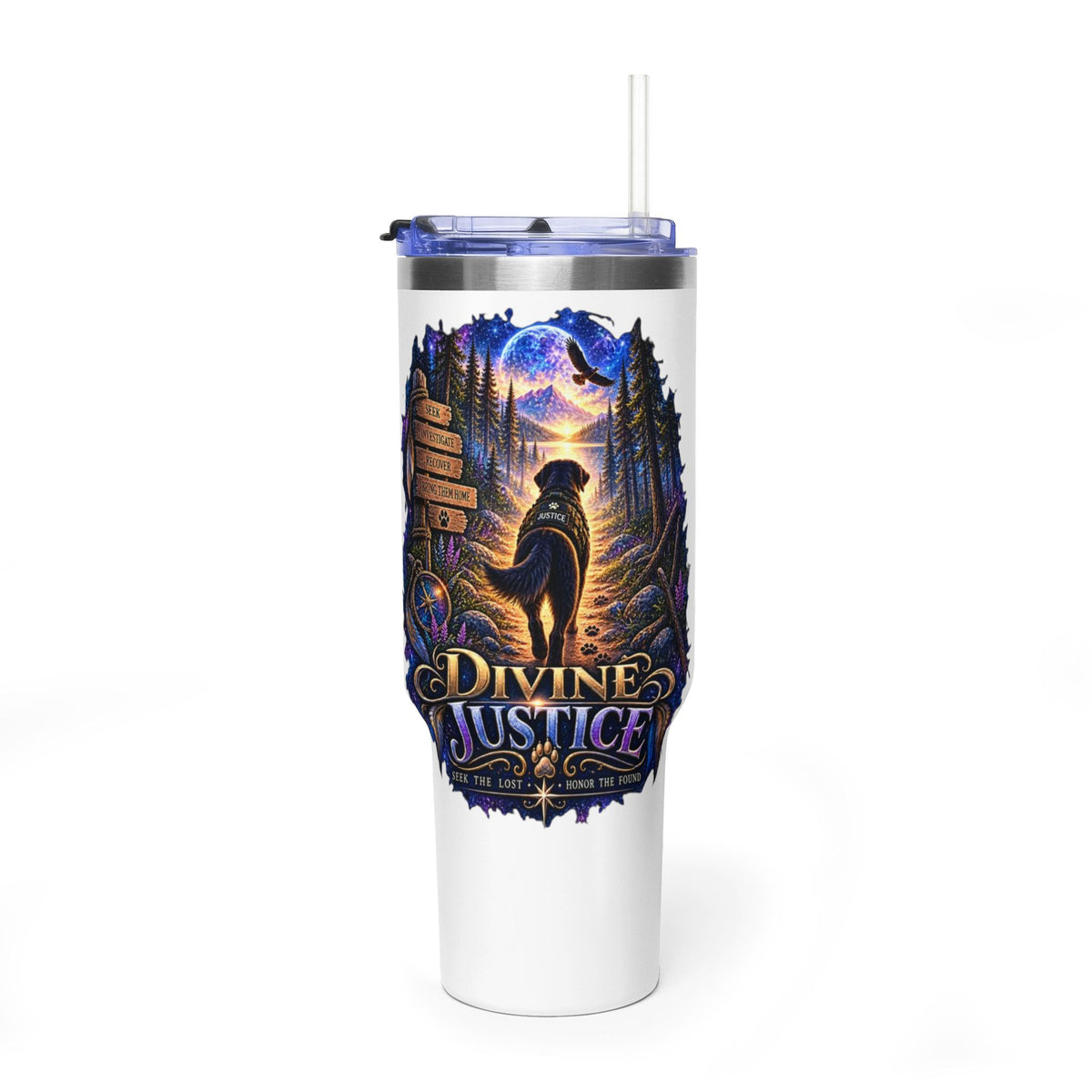 40oz Vacuum Tumbler – “Divine Justice” Support the mission