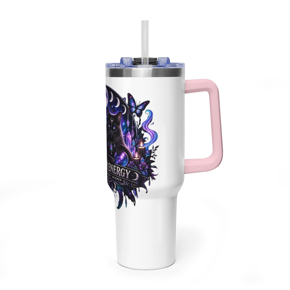 40oz Witchy Cat Thermal Tumbler – 'Own Your Energy' Insulated Travel Mug