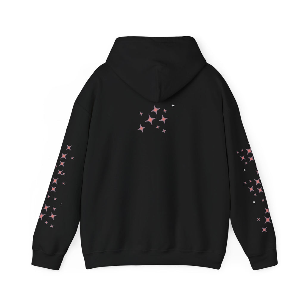 Queen Energy Hoodie — Feminine Crown Graphic Pullover with Star Sleeve Accents