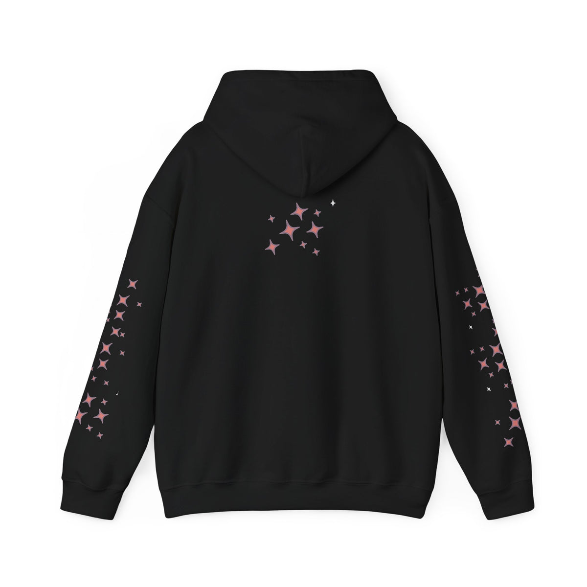 Queen Energy Hoodie — Feminine Crown Graphic Pullover with Star Sleeve Accents