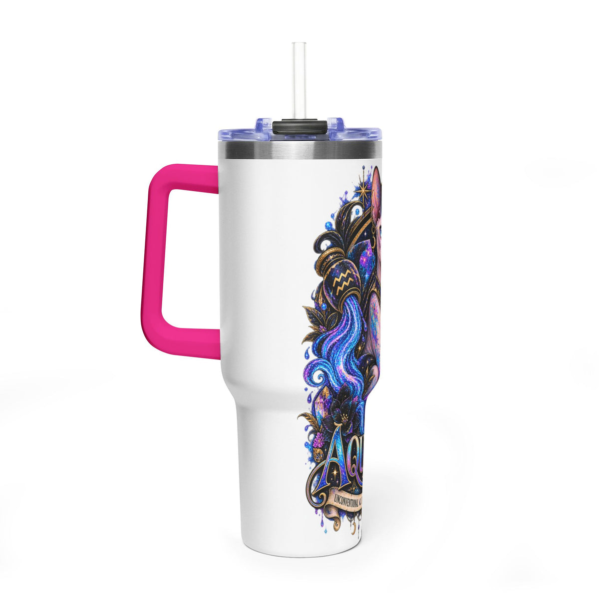 40oz Aquarius Zodiac Tumbler — Sphynx Cat Astrology Vacuum Thermal Cup