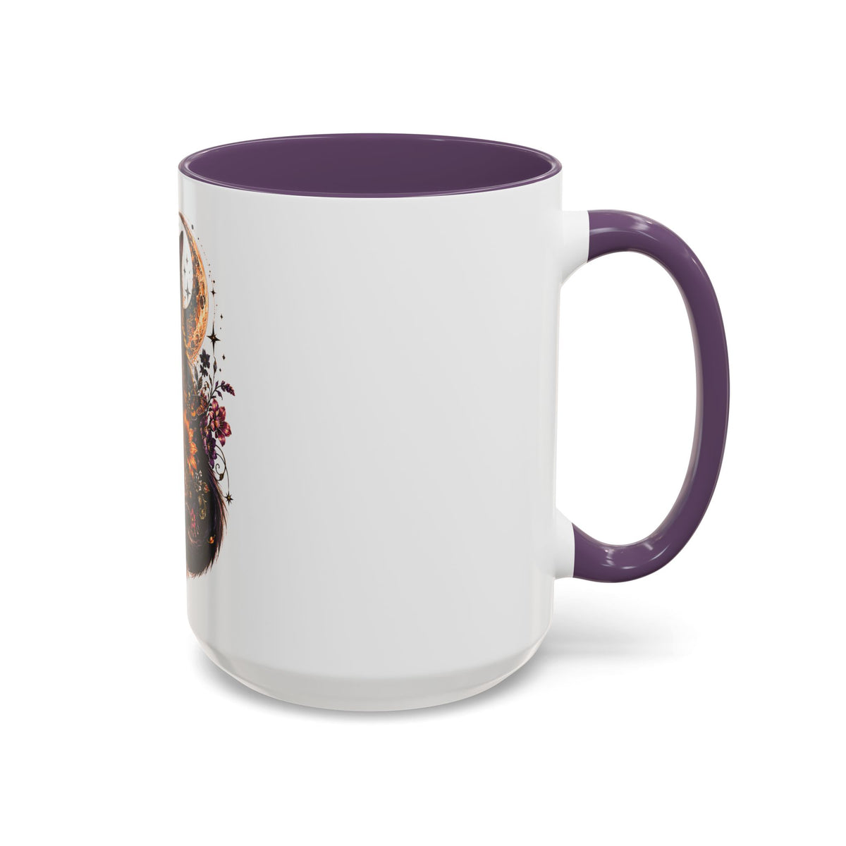 Cat & Skull Accent Coffee Mug — Gothic Black Cat Art Coffee Cup (11/15oz)