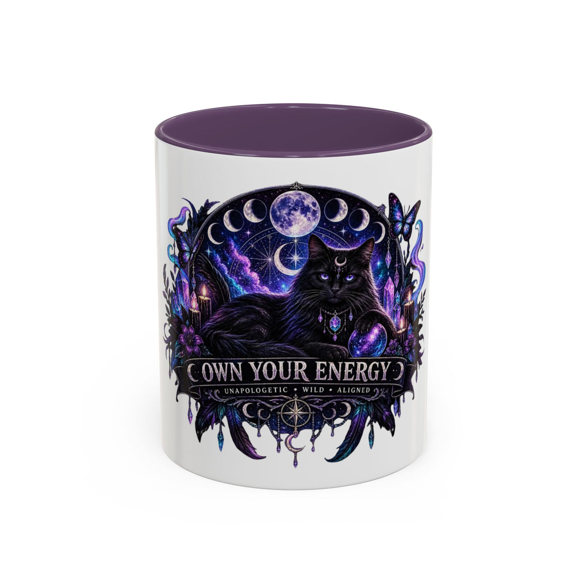 Own Your Energy Black Cat Coffee Mug – Spiritual Moon Phase Tea Cup