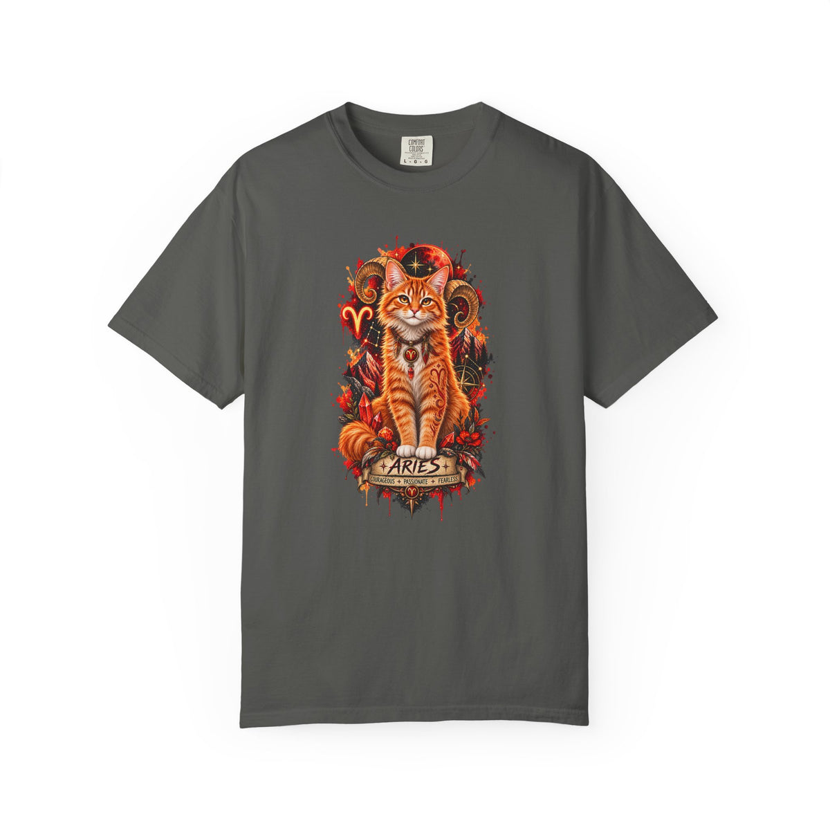 Aries Orange Tabby Cat Zodiac T-Shirt — Fiery Astrological Graphic Tee