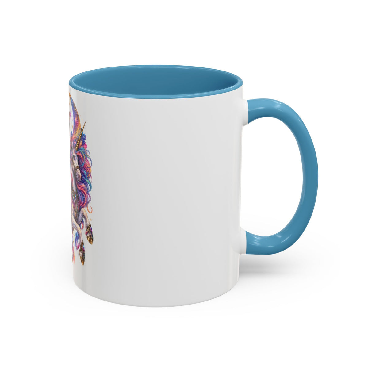 Magical Cat Knight on Unicorn Accent Coffee Mug — Colorful Fantasy 11/15oz