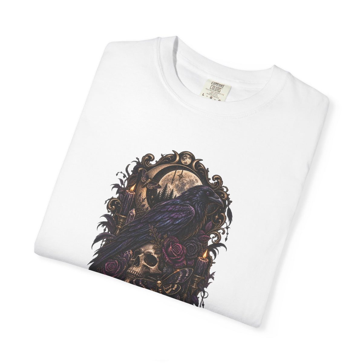 Skull & Crow Graphic Tee — Gothic Vintage Skull with Raven Design