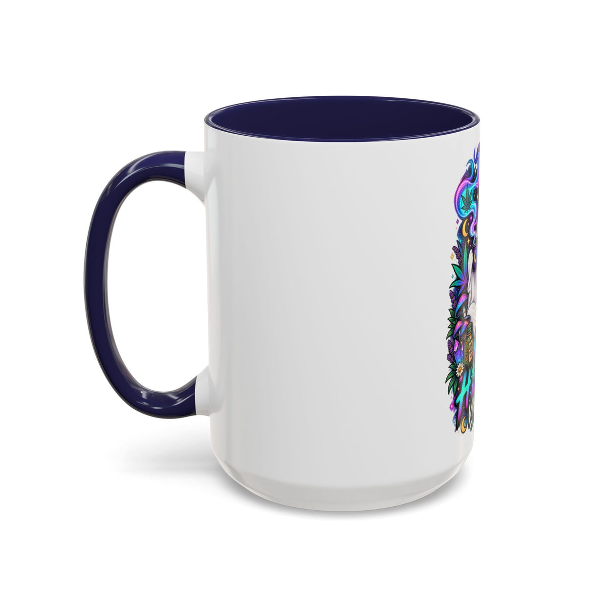 Higher Vibrations Coffee Mug — Cute Ghost & Cat Accent Mug (11/15 oz)