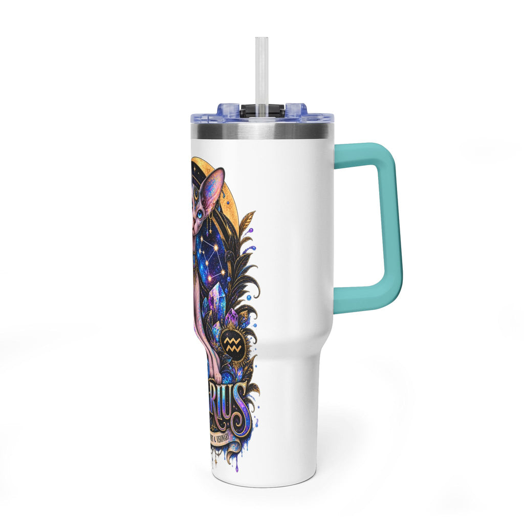40oz Aquarius Zodiac Tumbler — Sphynx Cat Astrology Vacuum Thermal Cup