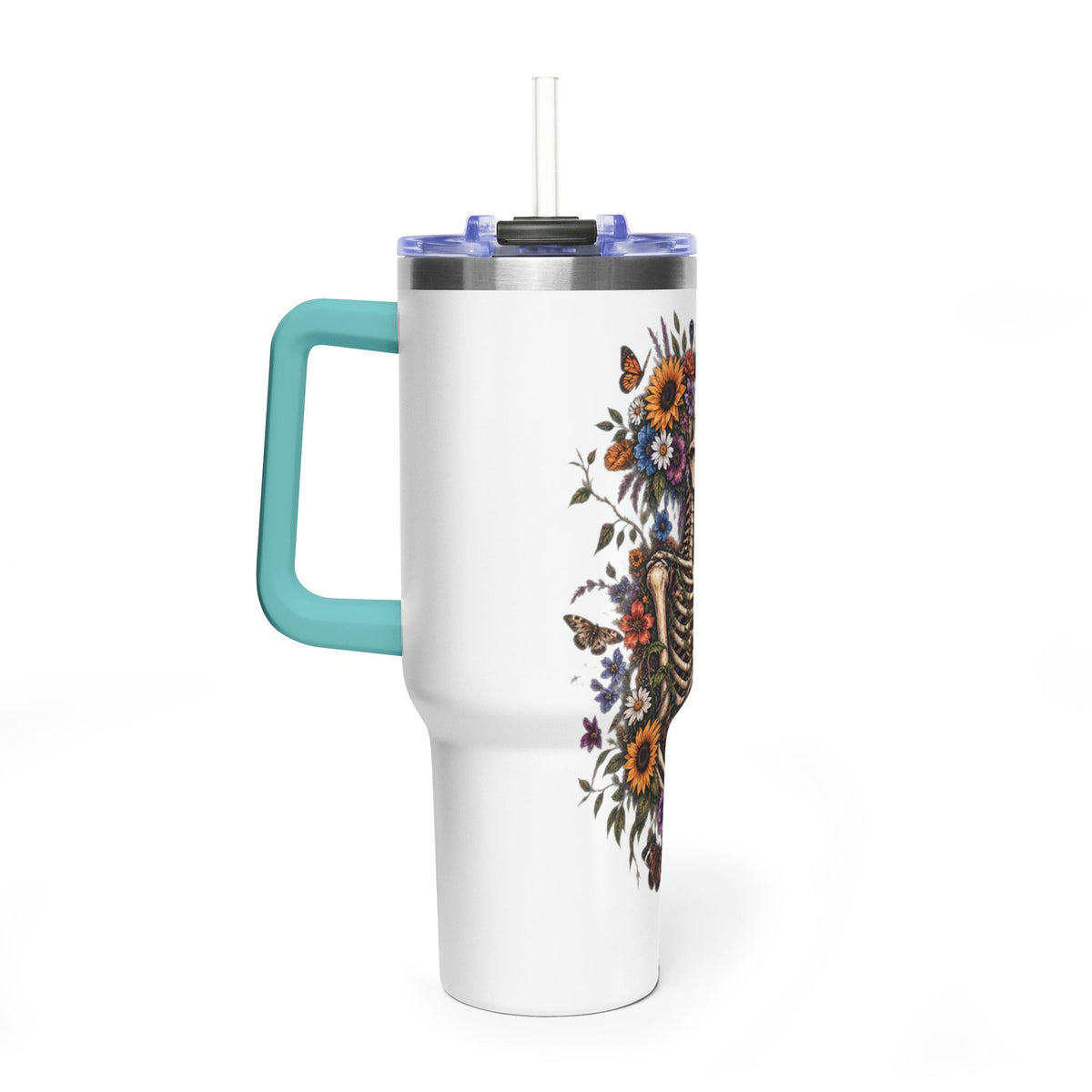 40oz Floral Skeleton Tumbler – Insulated Vacuum Travel Mug