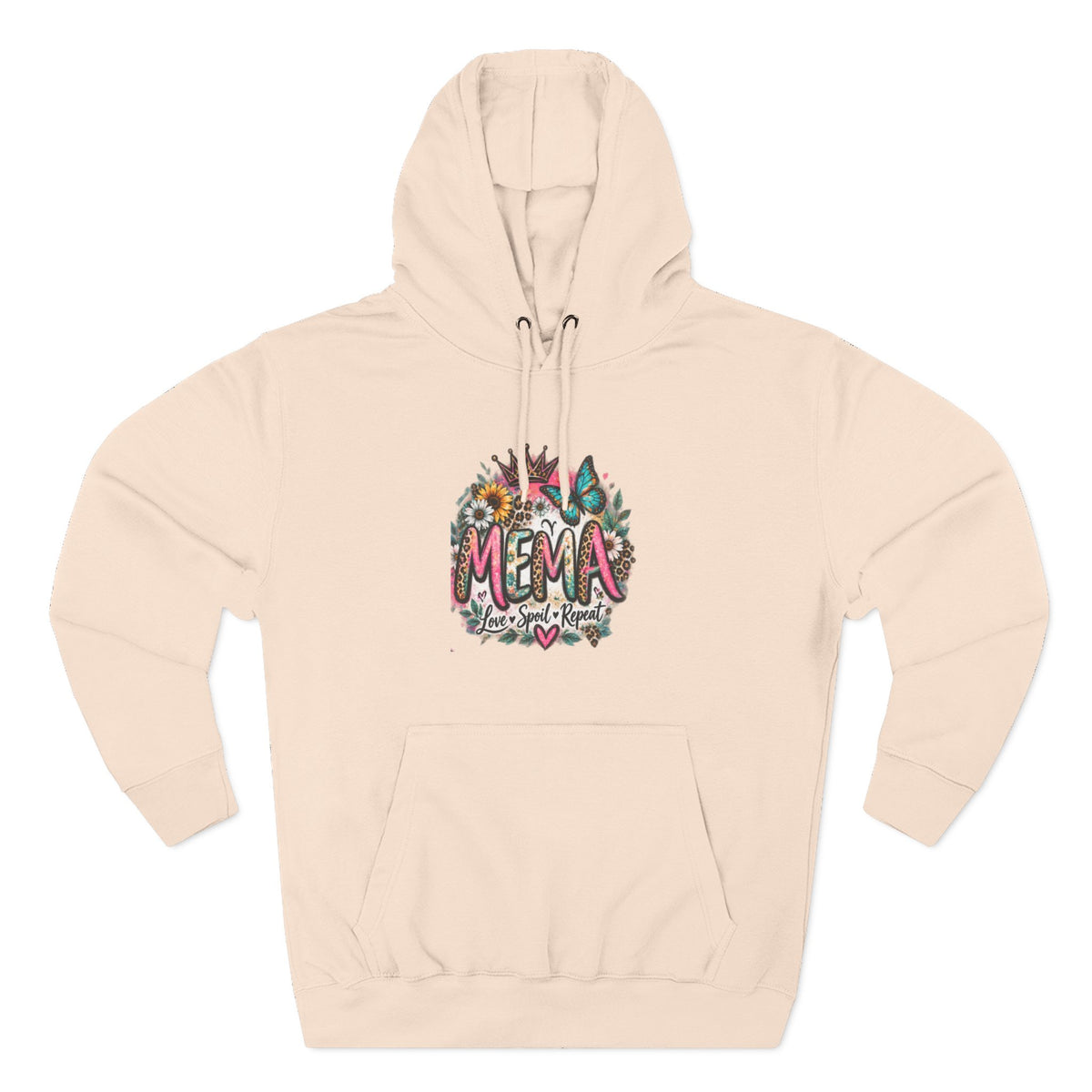 Mema Floral Hoodie — Cozy Fleece Pullover with Sunflower & Succulent Design