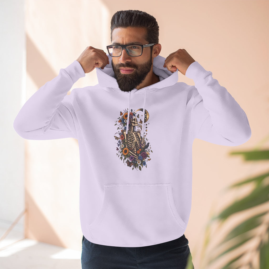 Skeleton Moon Floral Hoodie – Gothic Botanical Graphic Pullover