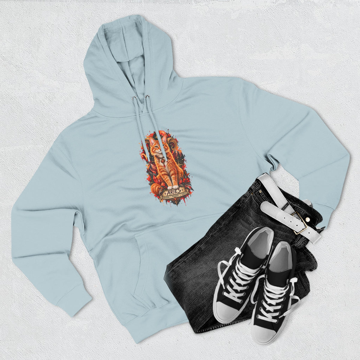 Aries Tabby Cat Zodiac Hoodie — Zodiac Constellation Graphic Fleece Pullover