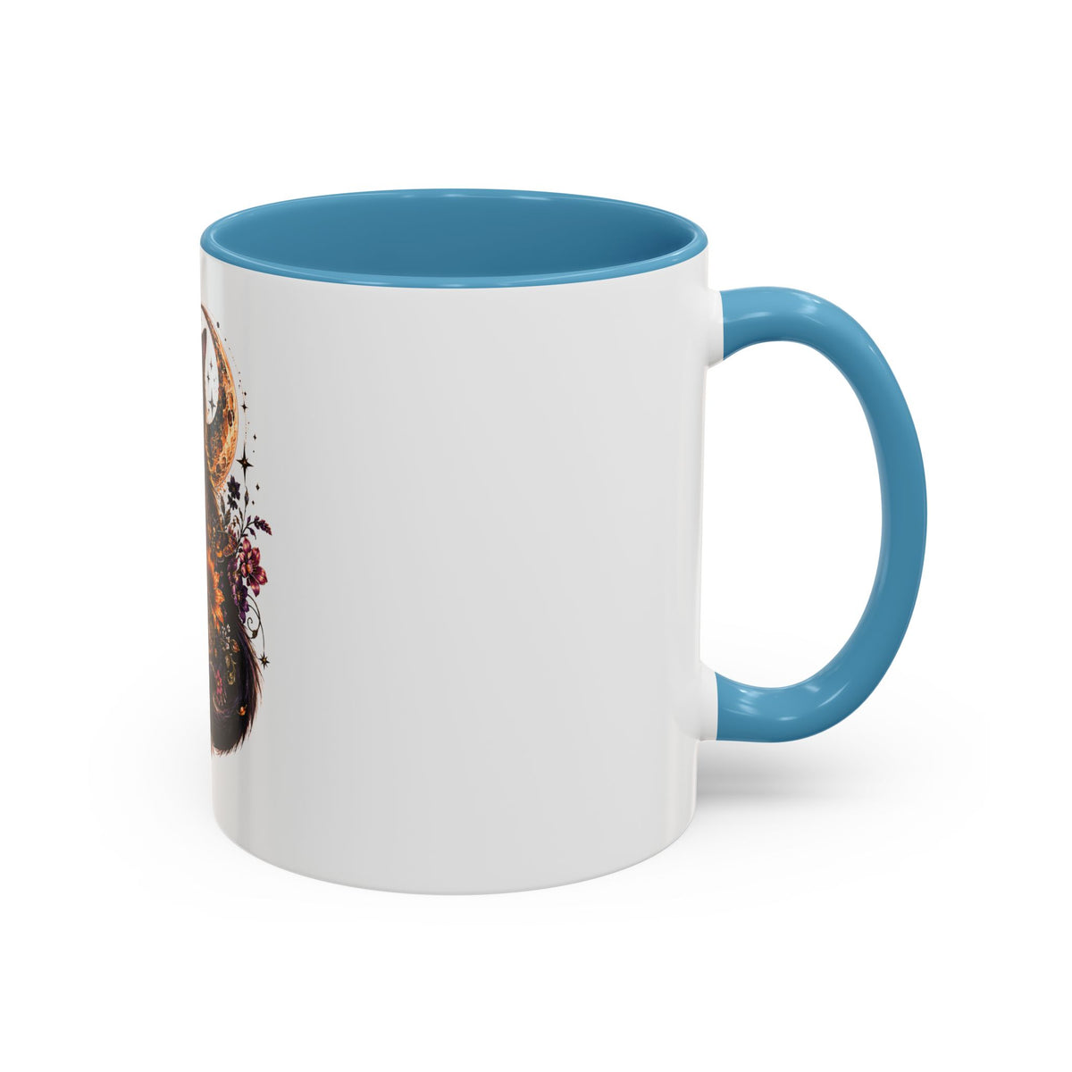 Cat & Skull Accent Coffee Mug — Gothic Black Cat Art Coffee Cup (11/15oz)