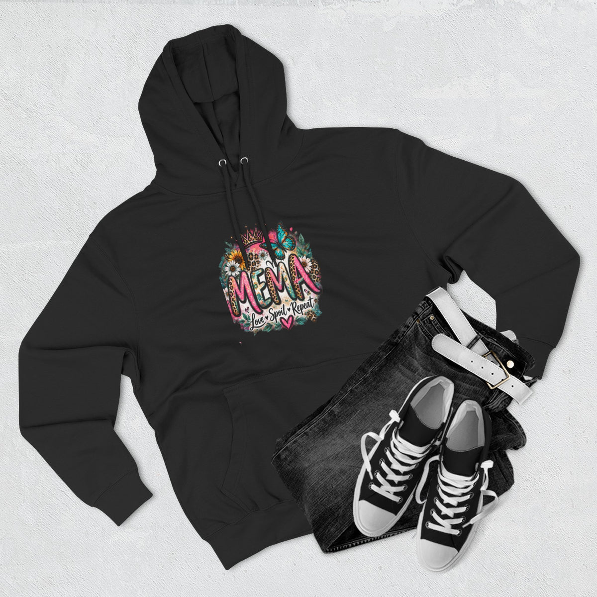 Mema Floral Hoodie — Cozy Fleece Pullover with Sunflower & Succulent Design