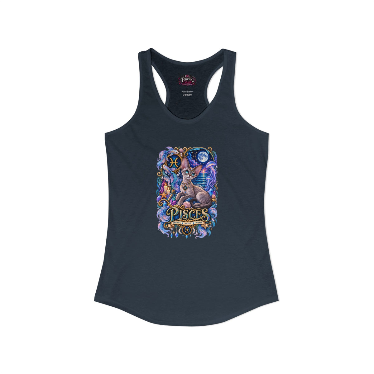 Pisces Devon Rex Cat Zodiac Tank- Celestial Astrology Cat Lover Tank